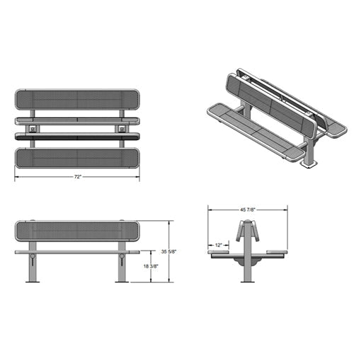 UltraPlay Double Sided Bollard Style Outdoor Bench 6'L - Surface Mount Legs (Playcore PLA-962SM-V6) - SchoolOutlet