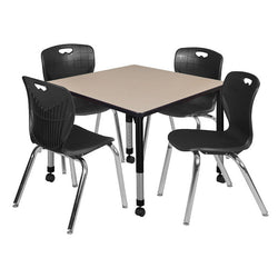 Regency Kee 36 in. Square Mobile Adjustable Classroom Table 4 Andy 18 in. Stack Chairs