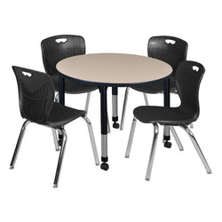Regency Kee 36 in. Round Adjustable Classroom Table 4 Andy 18 in. Stack Chairs