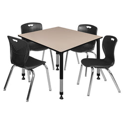 Regency Kee 48 in. Square Adjustable Classroom Table 4 Andy 18 in. Stack Chairs