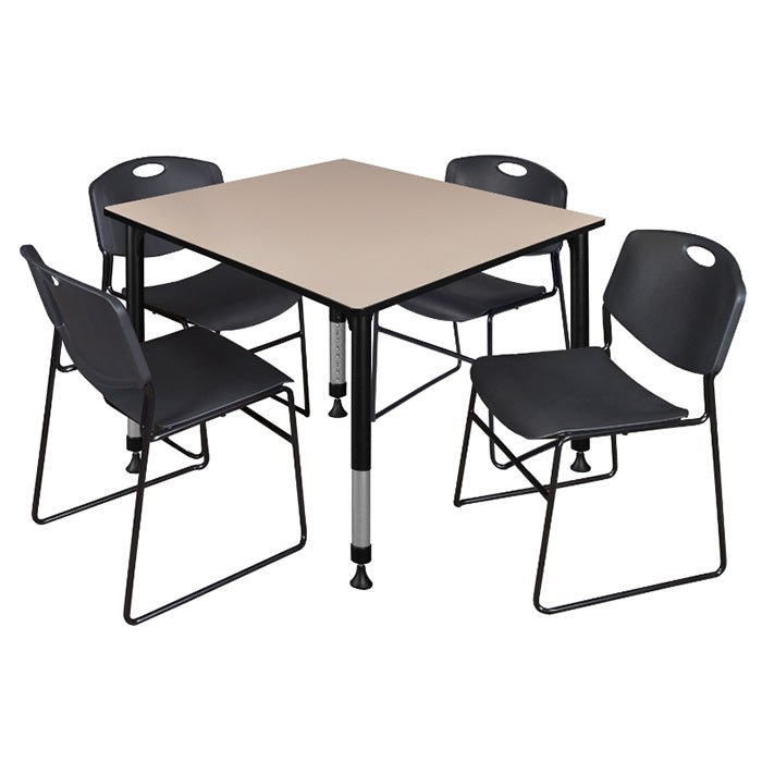 Regency Kee 48 in. Square Adjustable Classroom Table 4 Zeng Stack Chairs - SchoolOutlet