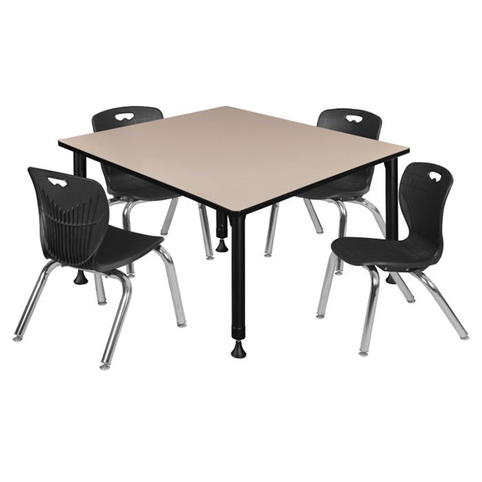 Regency Kee 48 in. Square Adjustable Classroom Table 4 Andy 12 in. Stack Chairs - SchoolOutlet