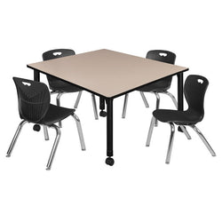 Regency Kee 48 in. Square Mobile Adjustable Classroom Table 4 Andy 12 in. Stack Chairs