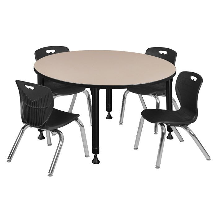 Regency Kee 48 in. Round Adjustable Classroom Table 4 Andy 12 in. Stack Chairs - SchoolOutlet