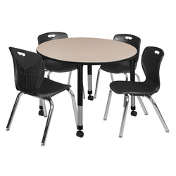 Regency Kee 48 in. Round Adjustable Classroom Table 4 Andy 18 in. Stack Chairs
