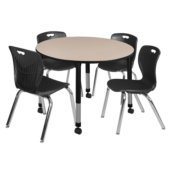 Regency Kee 48 in. Round Adjustable Classroom Table 4 Andy 18 in. Stack Chairs - SchoolOutlet