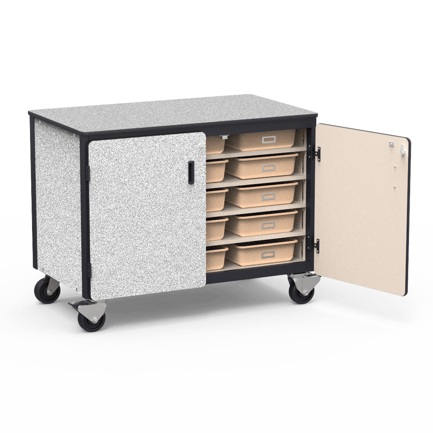 Virco 2301-15TT - Mobile Storage Cabinet With Five Steel Shelves, 15 Tote Trays, 2 Hinged Doors - 48"W x 28"D x 36"H (Virco 2301-15TT) - SchoolOutlet