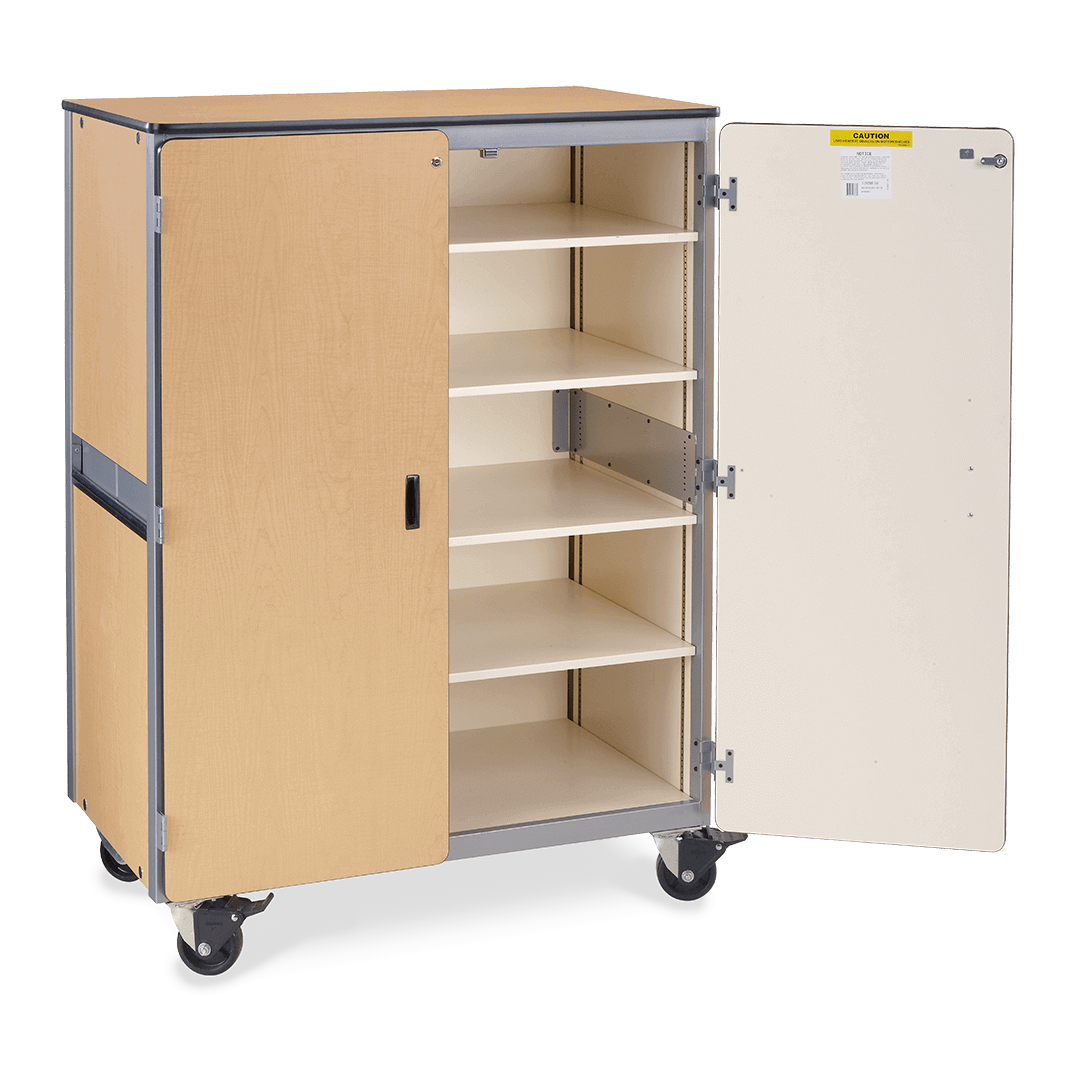 Virco 2501 - Mobile Storage Cabinet With Four Adjustable Steel Shelves, Two Hinged Doors - 48"W x 28"D x 66"H (Virco 2501) - SchoolOutlet