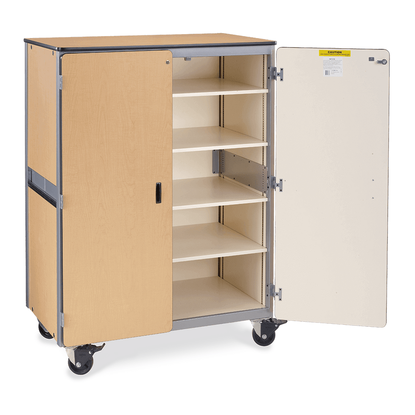 Virco 2501 - Mobile Storage Cabinet With Four Adjustable Steel Shelves, Two Hinged Doors - 48"W x 28"D x 66"H (Virco 2501) - SchoolOutlet
