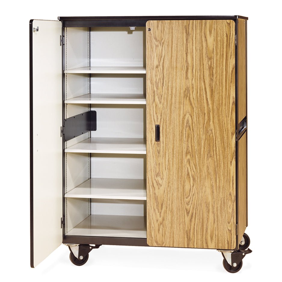 Virco 2501MMB - Mobile Storage Cabinet With Four Adjustable Steel Shelves, Two Hinged Doors, Magnetic Marker Back - 48"W x 28"D x 66"H (Virco 2501MMB) - SchoolOutlet