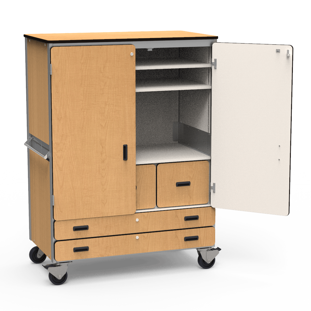 Virco 2513 - Mobile Storage Cabinet With Two Adjustable Shelves, Two File Drawers, Two Paper Drawers, Coat Rod and Two Hinged Doors - 48"W x 28"D x 66"H (Virco 2513) - SchoolOutlet