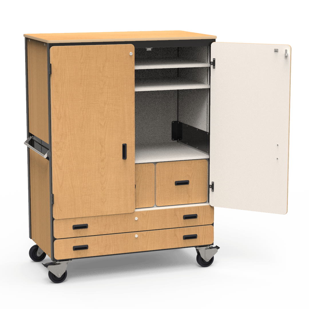 Virco 2513 - Mobile Storage Cabinet With Two Adjustable Shelves, Two File Drawers, Two Paper Drawers, Coat Rod and Two Hinged Doors - 48"W x 28"D x 66"H (Virco 2513) - SchoolOutlet