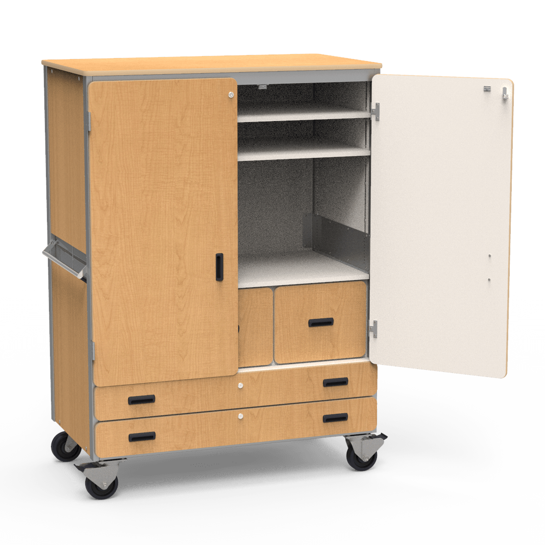 Virco 2513 - Mobile Storage Cabinet With Two Adjustable Shelves, Two File Drawers, Two Paper Drawers, Coat Rod and Two Hinged Doors - 48"W x 28"D x 66"H (Virco 2513) - SchoolOutlet