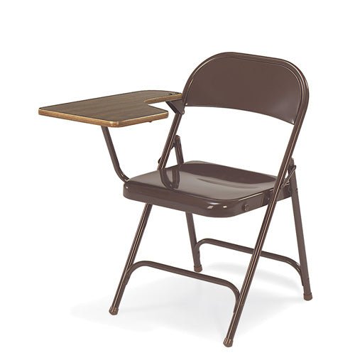 Virco 165 - Premium Steel Folding Chair with Mocha Frame and Retractable Walnut Tablet Arm Desk (Virco 165) - SchoolOutlet