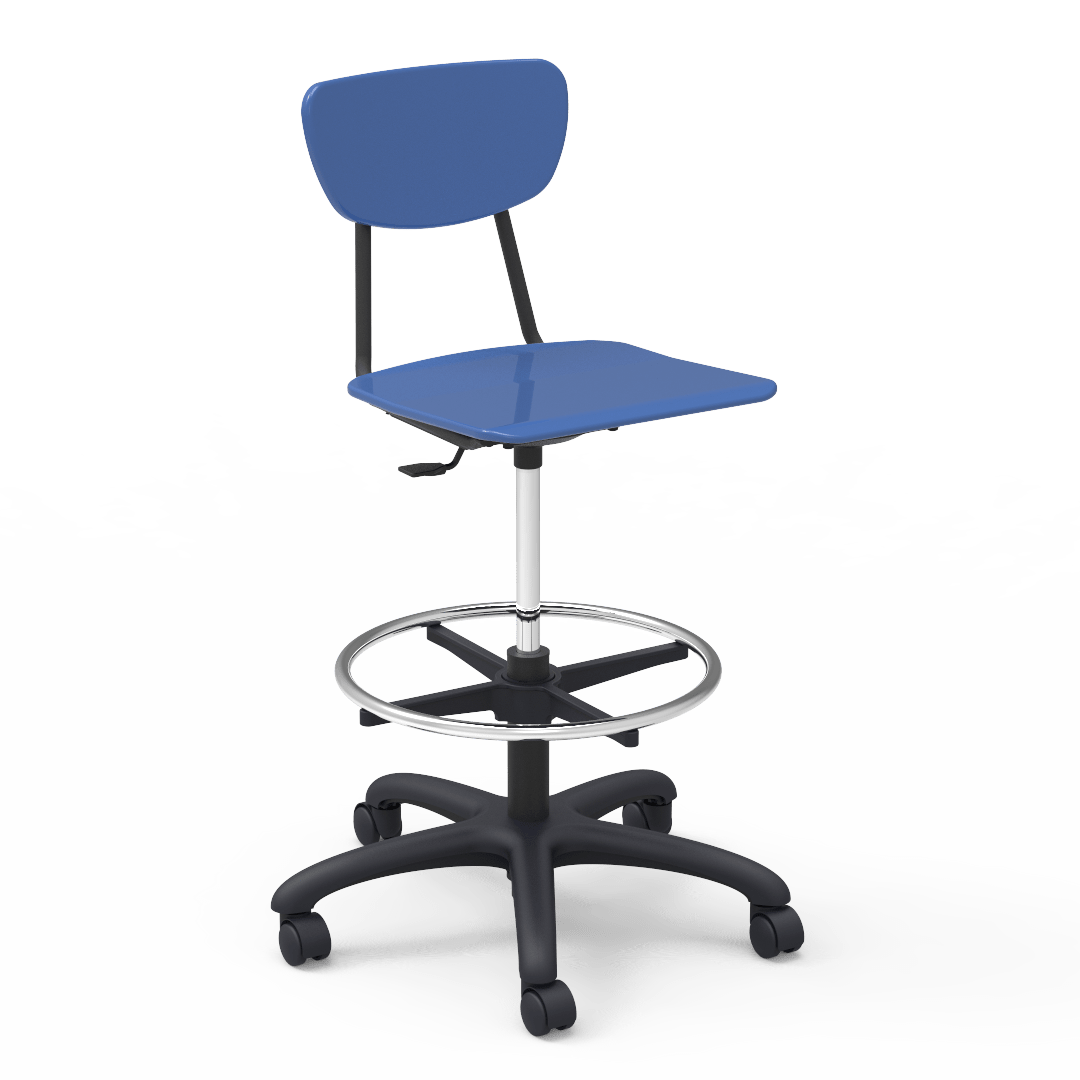 Virco 3860GCLS - 3000 Series Hard Plastic Mobile Lab Stool with Chrome Footring and Black Base/Wheels - Seat Adjusts from 19 1/2" to 27" - SchoolOutlet