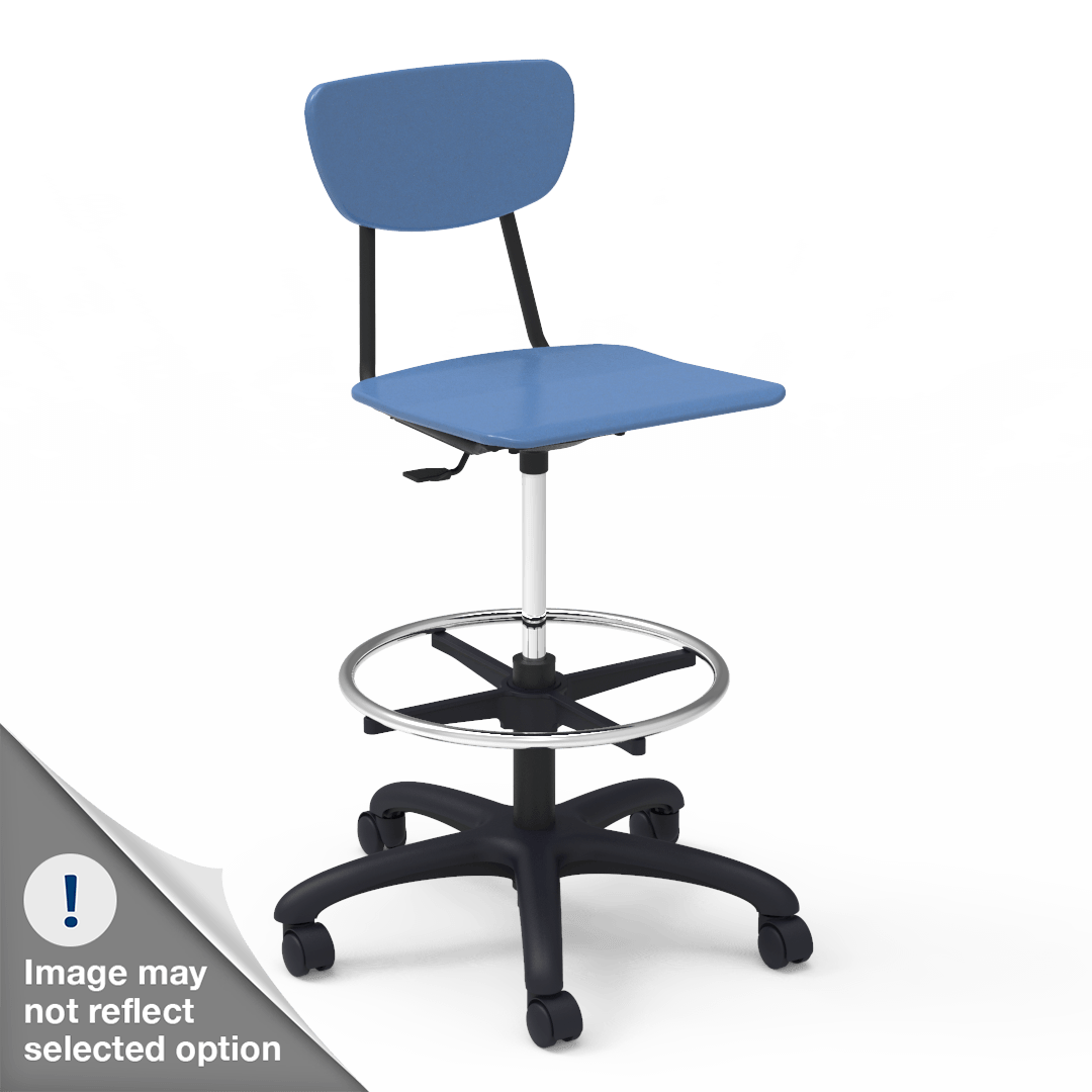 Virco 3860GCLS - 3000 Series Hard Plastic Mobile Lab Stool with Chrome Footring and Black Base/Wheels - Seat Adjusts from 19 1/2" to 27" - SchoolOutlet