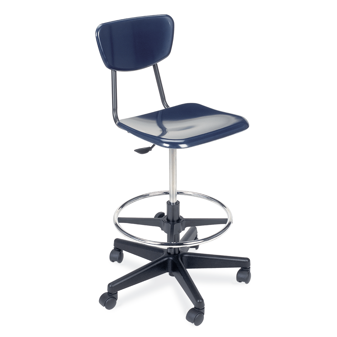 Virco 3860GCLS - 3000 Series Hard Plastic Mobile Lab Stool with Chrome Footring and Black Base/Wheels - Seat Adjusts from 19 1/2" to 27" - SchoolOutlet