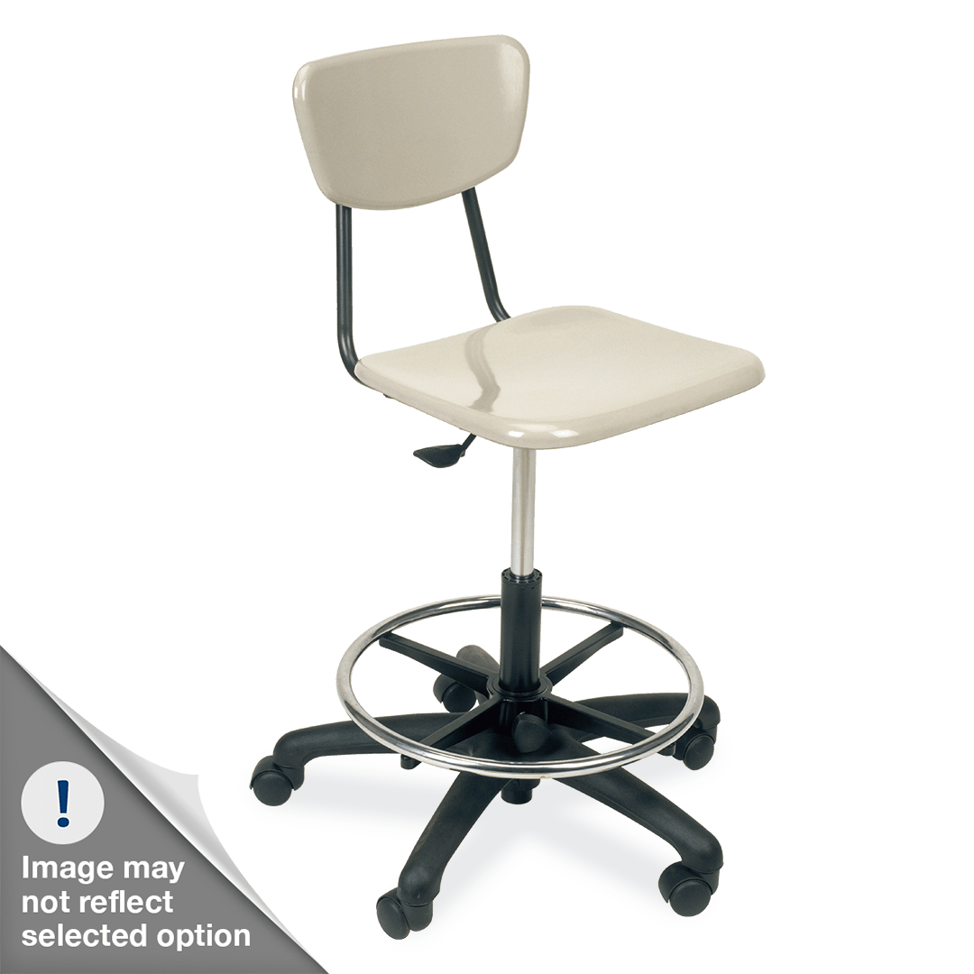 Virco 3860GCLS - 3000 Series Hard Plastic Mobile Lab Stool with Chrome Footring and Black Base/Wheels - Seat Adjusts from 19 1/2" to 27" - SchoolOutlet