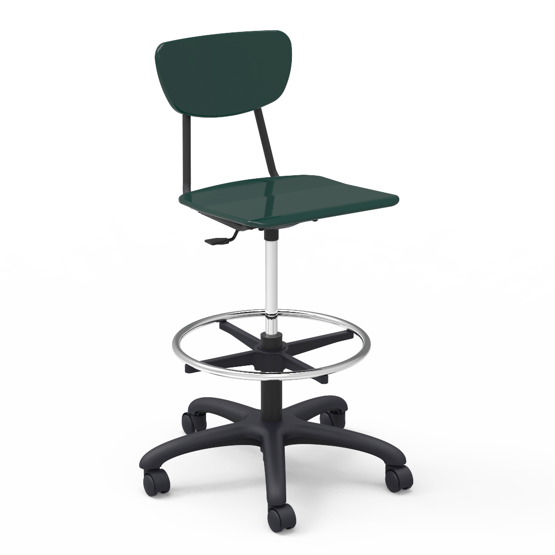 Virco 3860GCLS - 3000 Series Hard Plastic Mobile Lab Stool with Chrome Footring and Black Base/Wheels - Seat Adjusts from 19 1/2" to 27" - SchoolOutlet