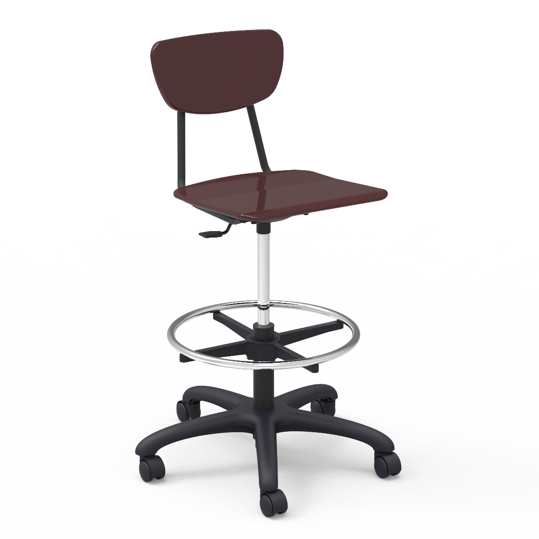 Virco 3860GCLS - 3000 Series Hard Plastic Mobile Lab Stool with Chrome Footring and Black Base/Wheels - Seat Adjusts from 19 1/2" to 27" - SchoolOutlet
