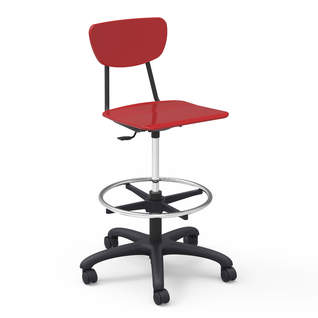 Virco 3860GCLS - 3000 Series Hard Plastic Mobile Lab Stool with Chrome Footring and Black Base/Wheels - Seat Adjusts from 19 1/2" to 27" - SchoolOutlet