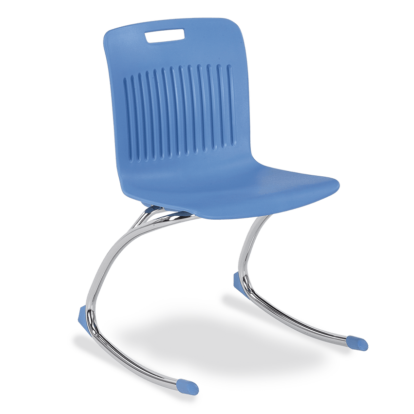 Light Blue Virco Rocking Classroom Chair with two curved legs
