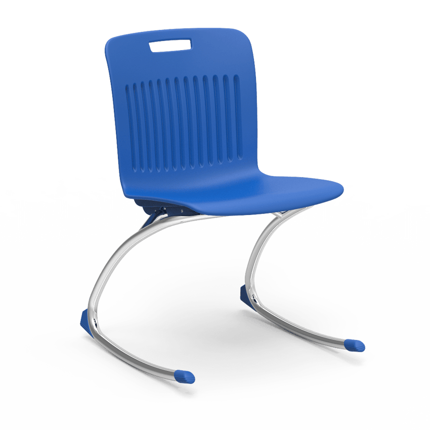 Blue Virco Rocking Classroom Chair with two curved legs