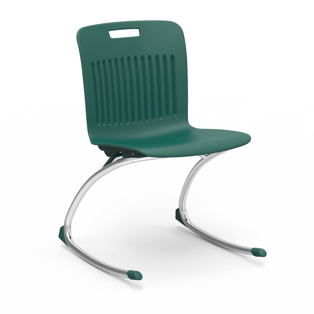 Dark Green Virco Rocking Classroom Chair with two curved legs