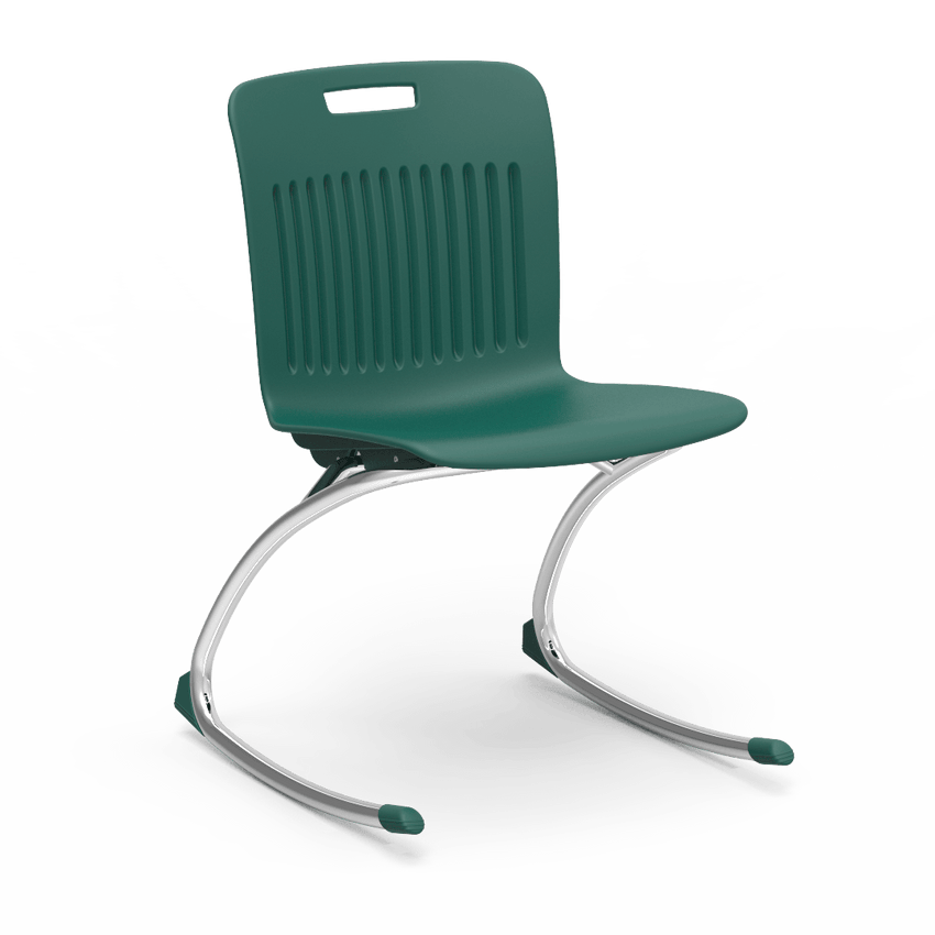 Dark Green Virco Rocking Classroom Chair with two curved legs