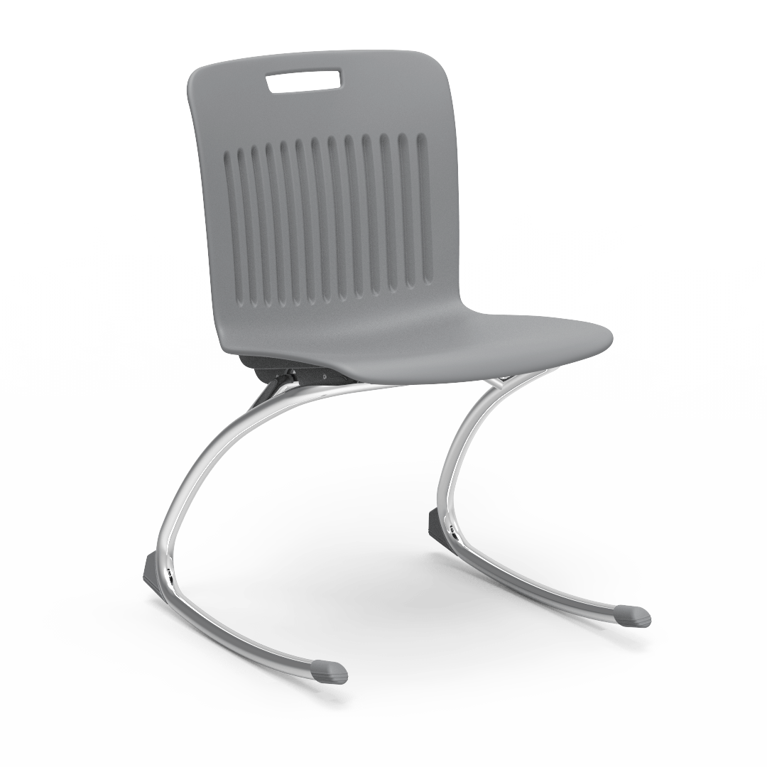 Grey Virco Rocking Classroom Chair with two curved legs