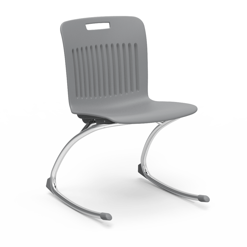 Grey Virco Rocking Classroom Chair with two curved legs