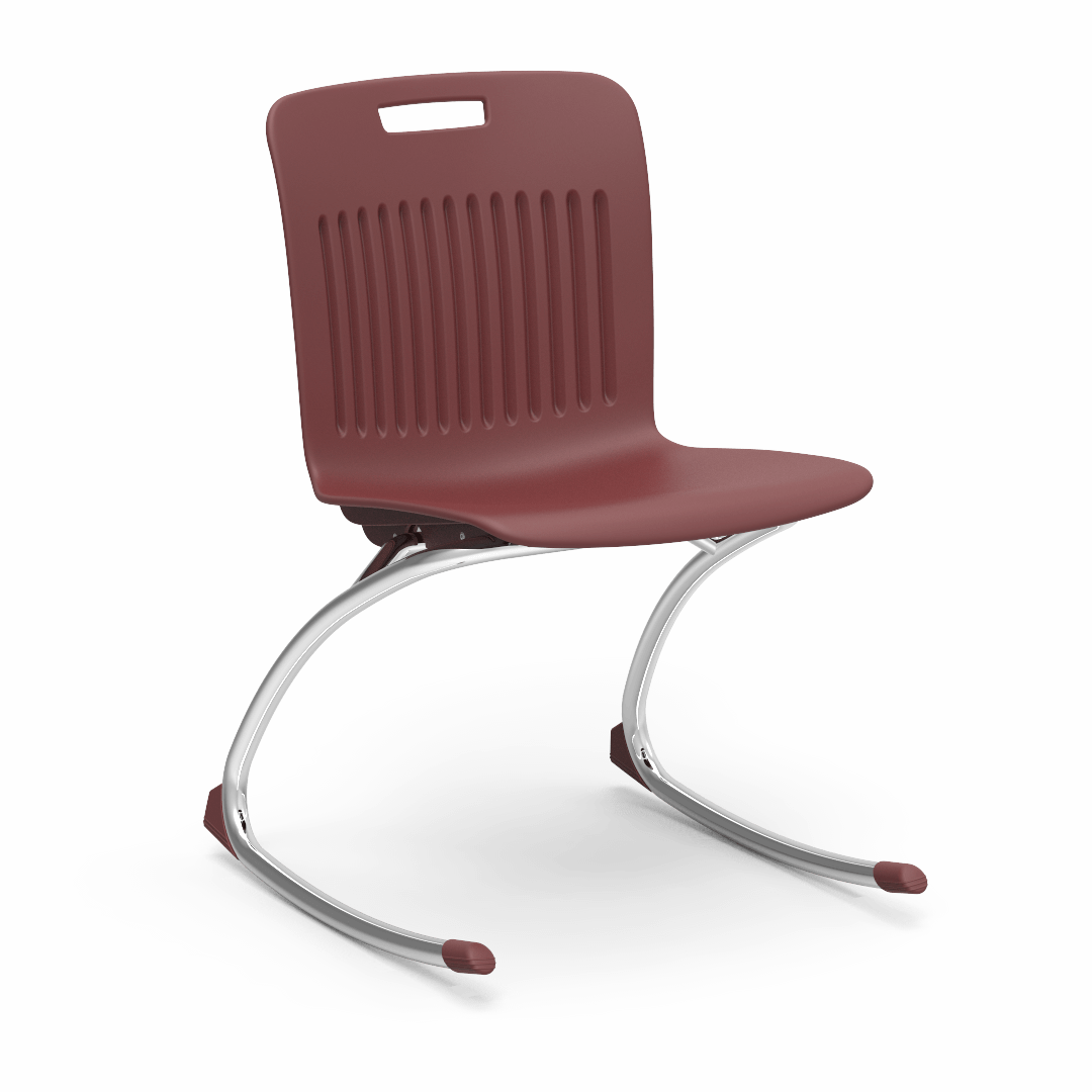 Red Virco Rocking Classroom Chair with two curved legs