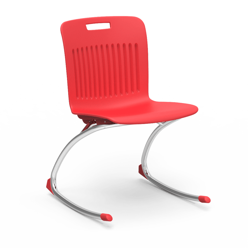 Red Virco Rocking Classroom Chair with two curved legs