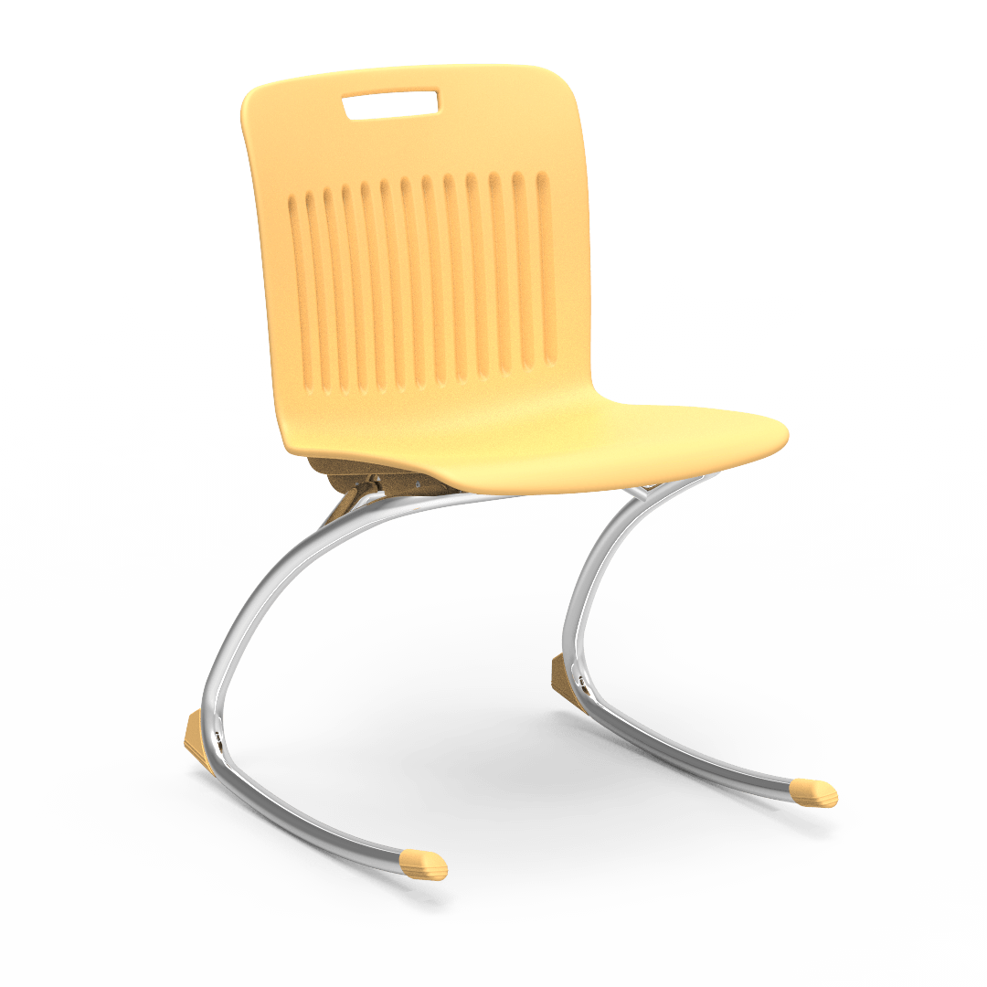 Yellow Virco Rocking Classroom Chair with two curved legs