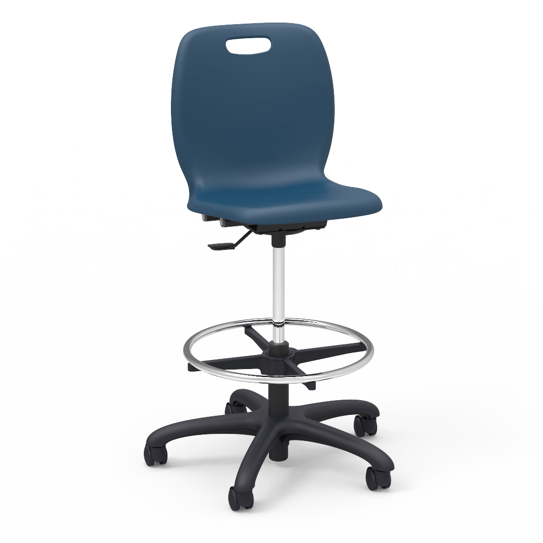 Virco N2 Series Height Adjustable Mobile Lab Stool - XL Seat - SchoolOutlet