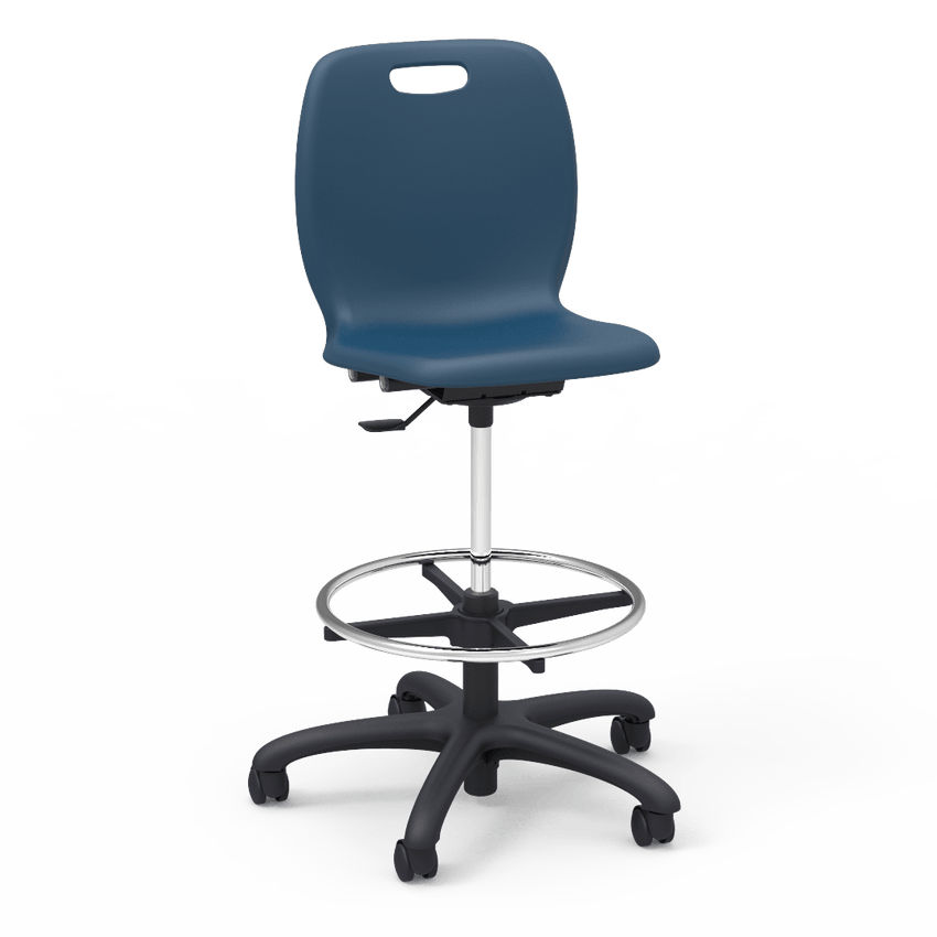 Virco N2 Series Height Adjustable Mobile Lab Stool - XL Seat - SchoolOutlet
