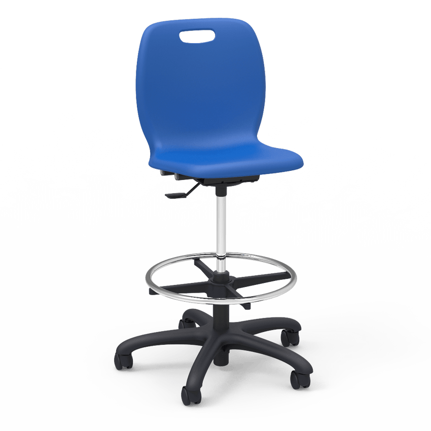 Virco N2 Series Height Adjustable Mobile Lab Stool - XL Seat - SchoolOutlet