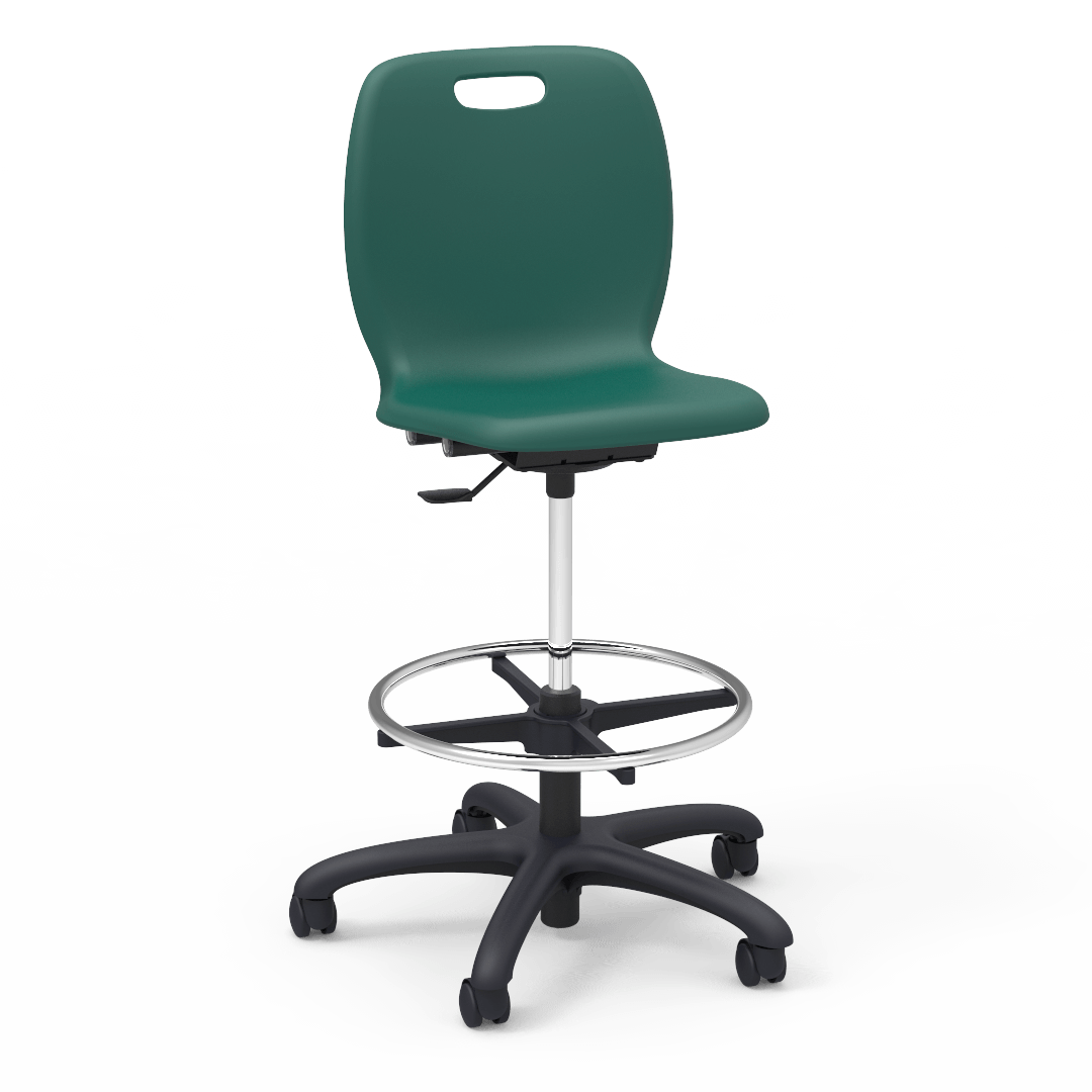 Virco N2 Series Height Adjustable Mobile Lab Stool - XL Seat - SchoolOutlet