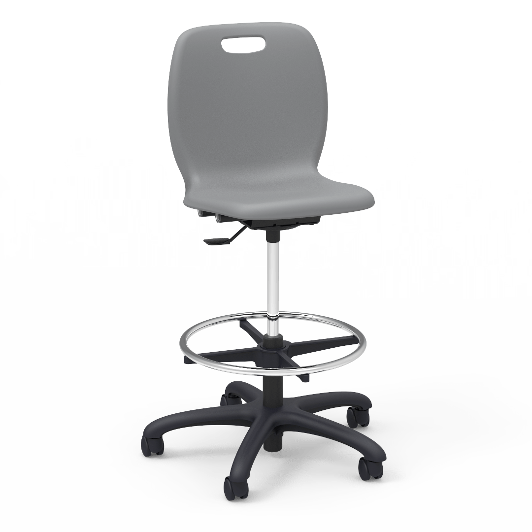 Virco N2 Series Height Adjustable Mobile Lab Stool - XL Seat - SchoolOutlet