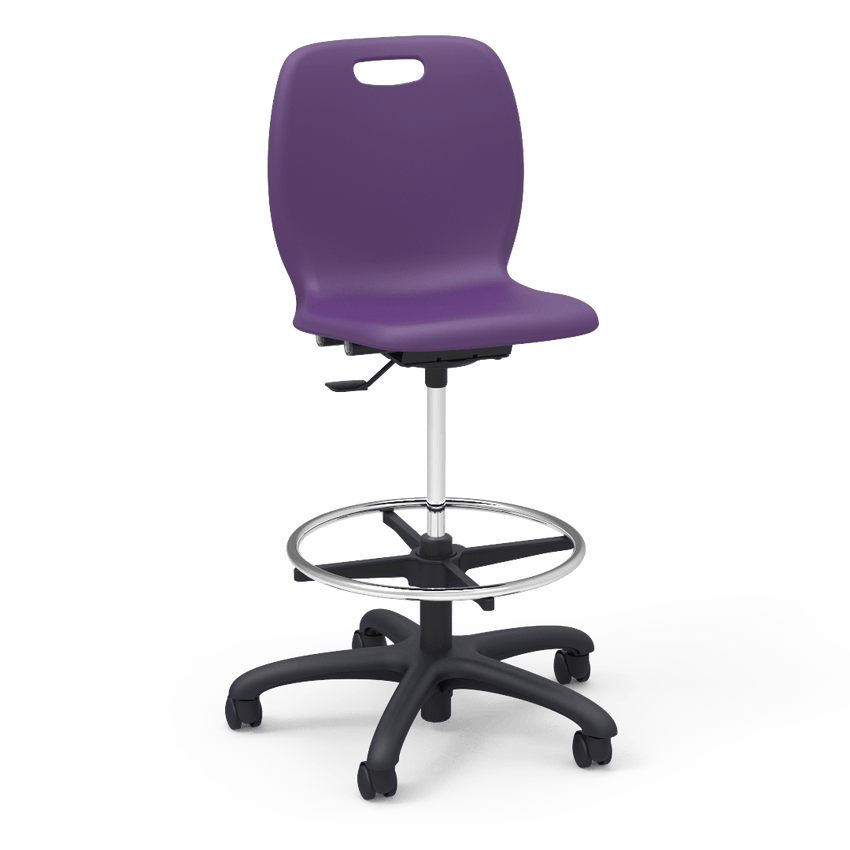 Virco N2 Series Height Adjustable Mobile Lab Stool - XL Seat - SchoolOutlet