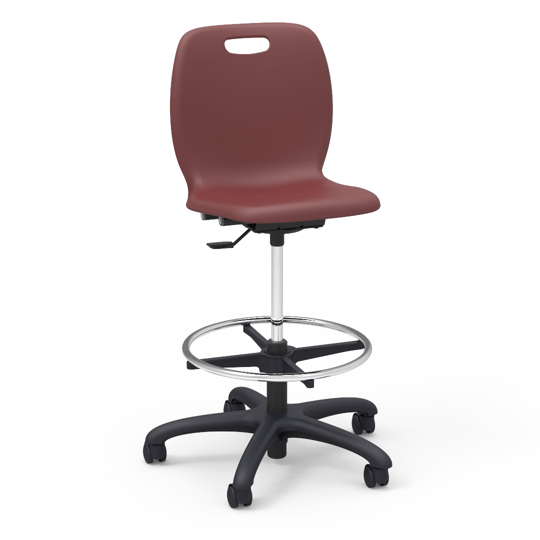 Virco N2 Series Height Adjustable Mobile Lab Stool - XL Seat - SchoolOutlet