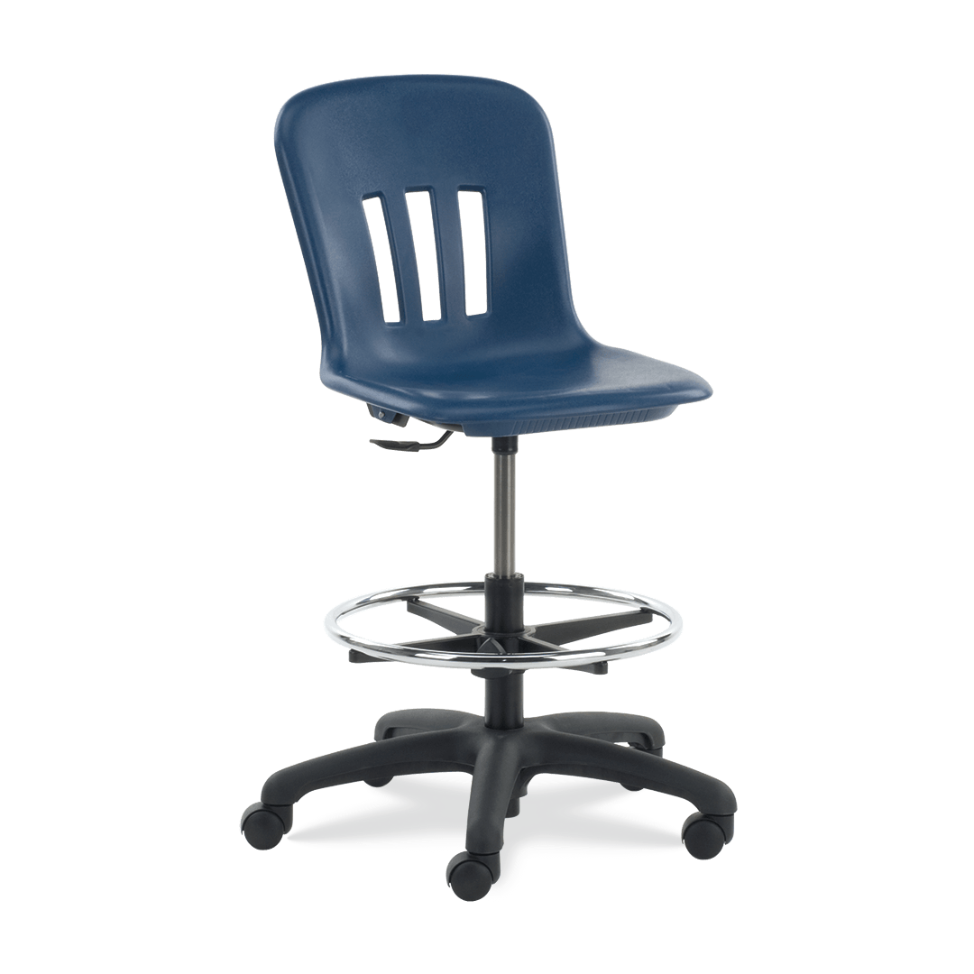 Virco N9LAB - Metaphor Series Plastic Mobile Lab Stool with Chrome Footring and Black Base/Wheels - Seat Adjusts from 18 3/4" to 26 1/4" - SchoolOutlet