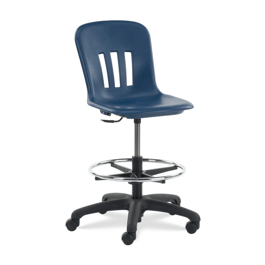 Virco N9LAB - Metaphor Series Plastic Mobile Lab Stool with Chrome Footring and Black Base/Wheels - Seat Adjusts from 18 3/4" to 26 1/4" - SchoolOutlet