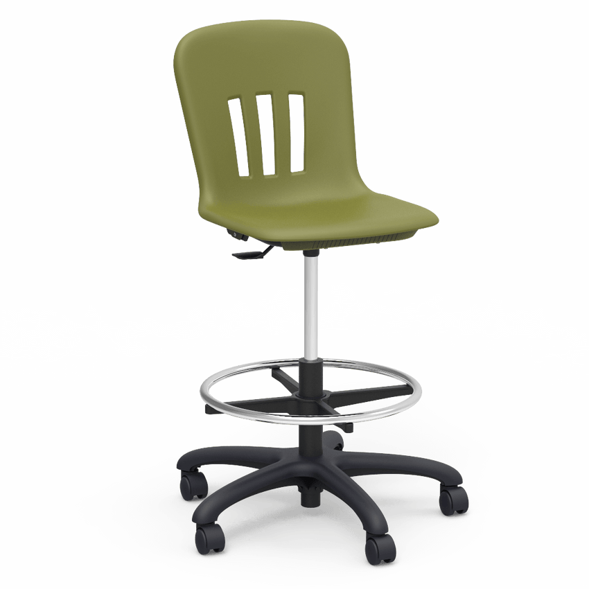 Virco N9LAB - Metaphor Series Plastic Mobile Lab Stool with Chrome Footring and Black Base/Wheels - Seat Adjusts from 18 3/4" to 26 1/4" - SchoolOutlet