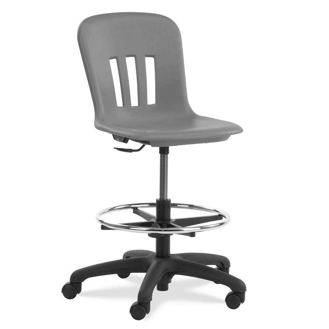 Virco N9LAB - Metaphor Series Plastic Mobile Lab Stool with Chrome Footring and Black Base/Wheels - Seat Adjusts from 18 3/4" to 26 1/4" - SchoolOutlet