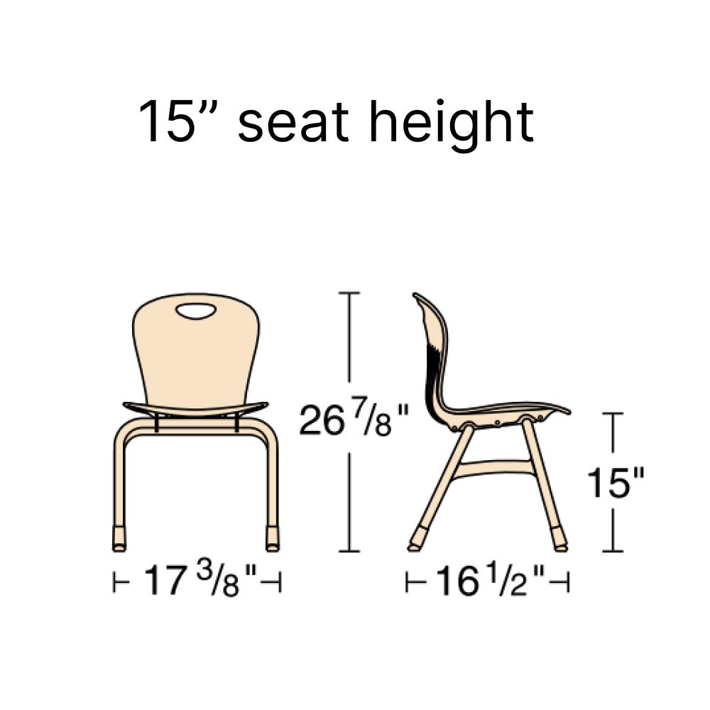 Virco ZU415 - Zuma Series 4-Legged Ergonomic Stack Chair, Contoured Seat/Back - 15" Seat Height (Virco ZU415) - SchoolOutlet