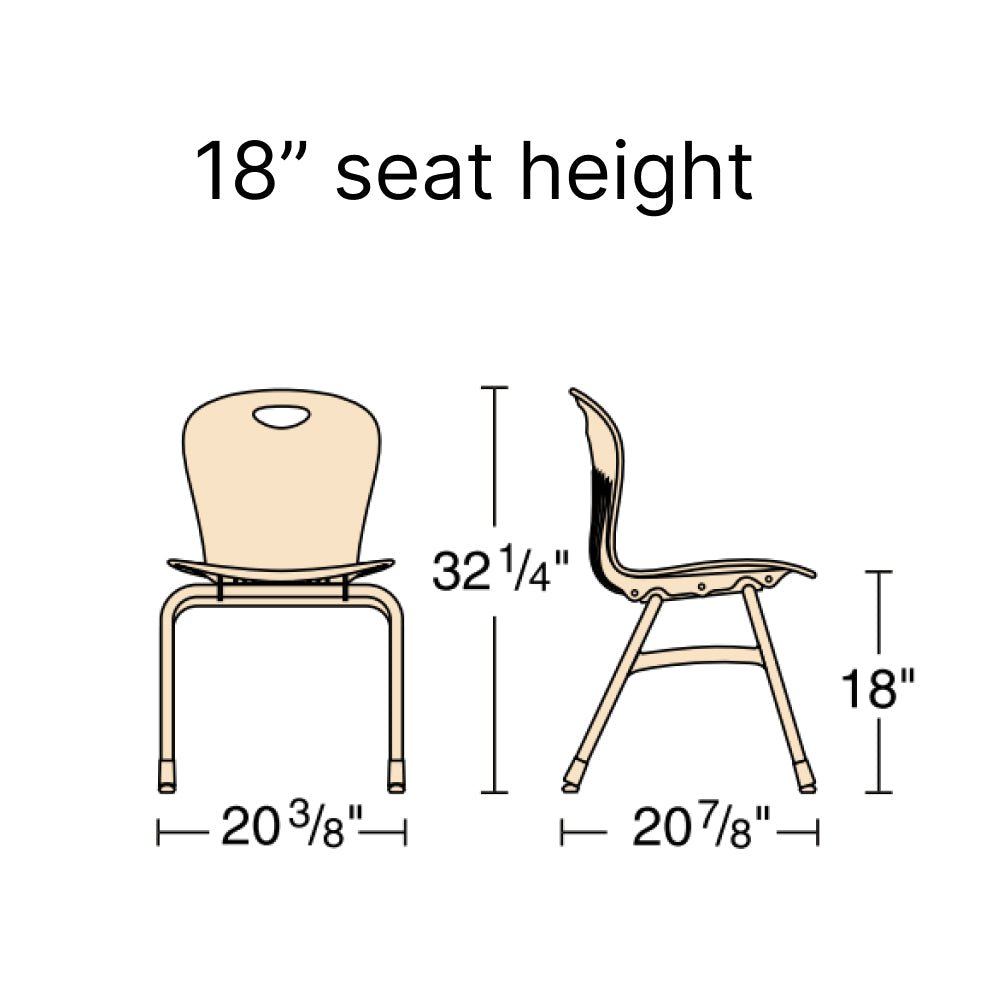 Virco ZU418 - Zuma Series 4-Legged Ergonomic Stack Chair, Contoured Seat/Back - 18" Seat Height (Virco ZU418) - SchoolOutlet