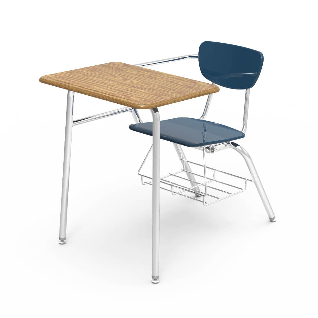 Virco 3400BRL Student Combo Desk with 18" Hard Plastic Seat, 18" x 24" Laminate Top, bookrack for School and Classrooms - SchoolOutlet