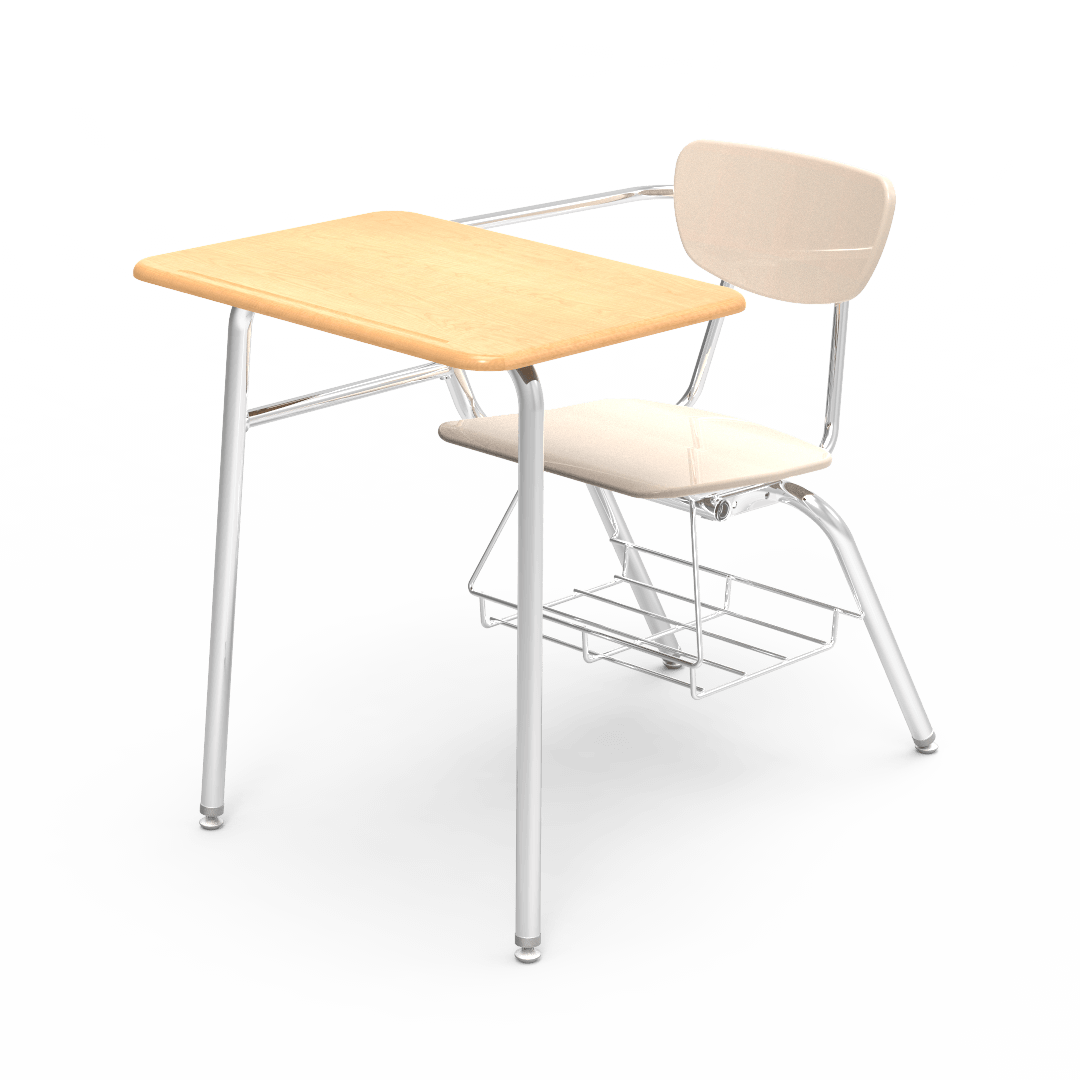 Virco 3400BRL Student Combo Desk with 18" Hard Plastic Seat, 18" x 24" Laminate Top, bookrack for School and Classrooms - SchoolOutlet