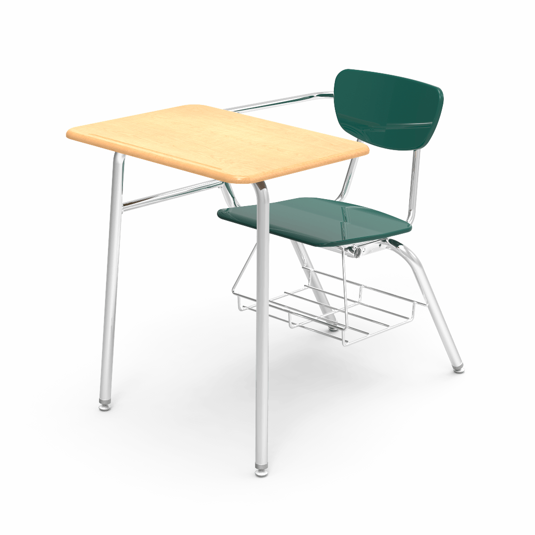 Virco 3400BRL Student Combo Desk with 18" Hard Plastic Seat, 18" x 24" Laminate Top, bookrack for School and Classrooms - SchoolOutlet